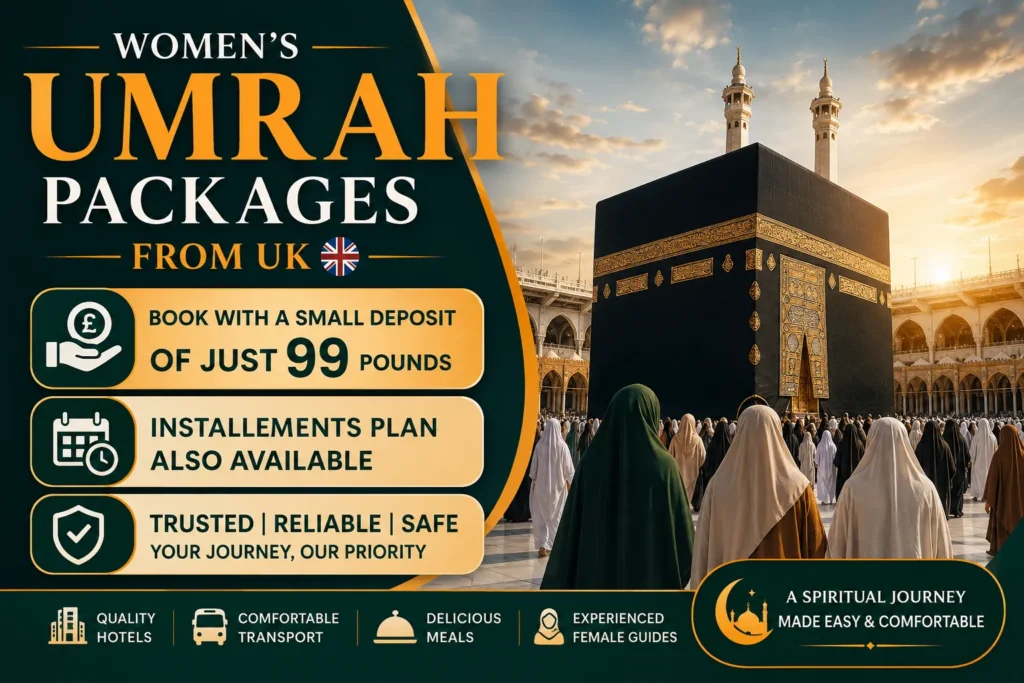 women only Umrah packages UK, Umrah without mahram UK 2027, ladies Umrah packages UK, solo female Umrah UK, women Umrah without mahram UK, female Umrah packages from Manchester Birmingham London, cheap women Umrah packages UK 2027, ladies only Umrah from UK, Umrah for women without mahram any age, women Umrah 7 nights, 10 nights women Umrah, 12 nights women Umrah, 14 nights women Umrah, single women Umrah UK, women halaqah group Umrah, sisters Umrah UK
