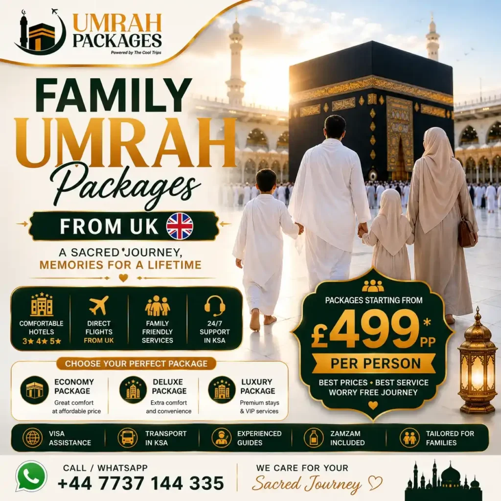 cheap family Umrah packages UK, family Umrah packages 2027, all inclusive family Umrah UK, family Umrah deals from Manchester, three generation Umrah packages UK, Umrah with children UK, family Umrah from Birmingham London Manchester Glasgow, October half term family Umrah, Easter family Umrah UK, summer family Umrah packages, December family Umrah UK, cheap family Umrah 2027, 7 nights family Umrah, 10 nights family Umrah, 12 nights family Umrah, 14 nights family Umrah, family room Umrah near Haram UK, 3 star family Umrah, 4 star family Umrah, Umrah for families with young children, grandparents children Umrah UK