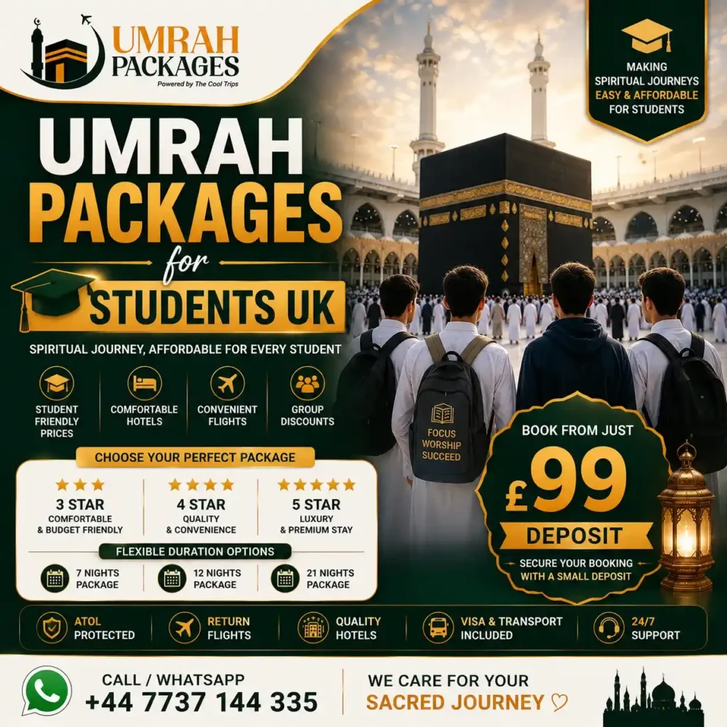 cheap student Umrah packages UK, university student Umrah UK, Islamic society Umrah packages UK, student Umrah deals UK 2027, budget Umrah UK students, Easter Umrah students UK, summer Umrah student packages, Christmas Umrah student UK, first Umrah students UK, 7 nights student Umrah, 10 nights student Umrah, gap year Umrah UK, young Muslim Umrah packages UK, affordable Umrah for UK students, student Umrah Manchester Birmingham London
