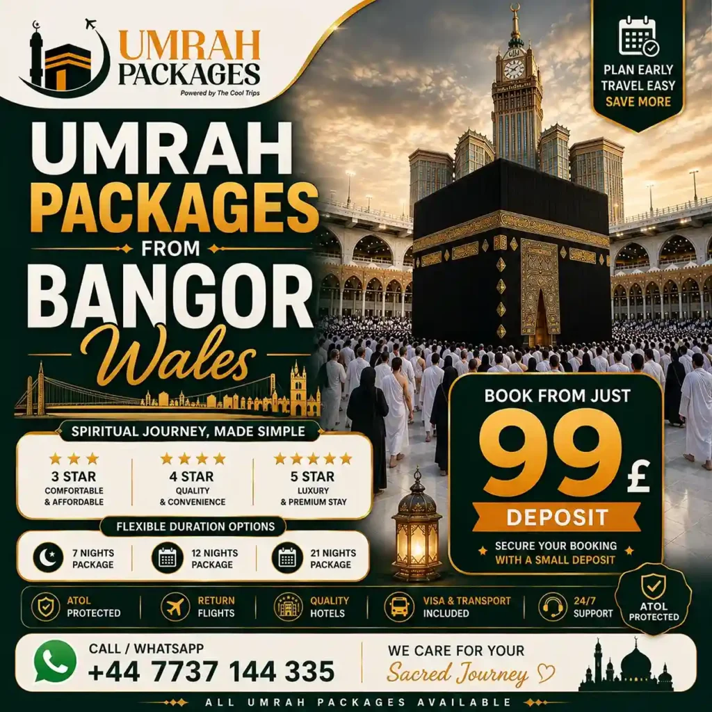 Umrah packages from Bangor Wales 2027, cheap Umrah Bangor Wales, Bangor North Wales Umrah, Umrah Liverpool Airport Bangor, Umrah Manchester Airport Bangor Wales, North Wales Umrah Gwynedd, Bangor University Umrah, Caernarfon Umrah, Llandudno Umrah, Colwyn Bay Umrah North Wales, Anglesey Umrah, cheap Umrah North Wales 2027, all inclusive Umrah Bangor Wales, 7 nights Umrah Bangor, 10 nights Umrah Bangor Wales, 14 nights Umrah Bangor, family Umrah Bangor North Wales, group Umrah Bangor, Ramadan Umrah Bangor 2027, Welsh Muslim Gwynedd Umrah