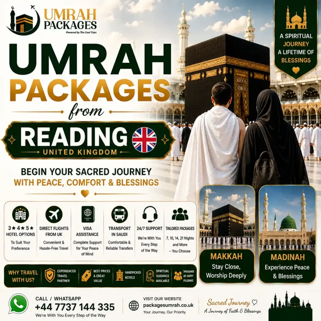 umrah packages Reading, cheap umrah packages Reading, umrah travel agents Reading, umrah agency Reading, umrah packages Berkshire, 3 star umrah packages, 7 nights umrah package, 10 nights umrah package, 12 nights umrah package, 14 nights umrah package, 7 night umrah package, 10 night umrah package, umrah deals 2027, umrah packages UK 2027, umrah package prices 2027, how much does umrah cost, umrah cost for a group, umrah cost for family of 6, umrah group booking, group umrah packages, large group umrah, mosque group umrah, all inclusive umrah packages, budget umrah packages, cheapest umrah packages, luxury umrah packages, 5 star umrah packages,