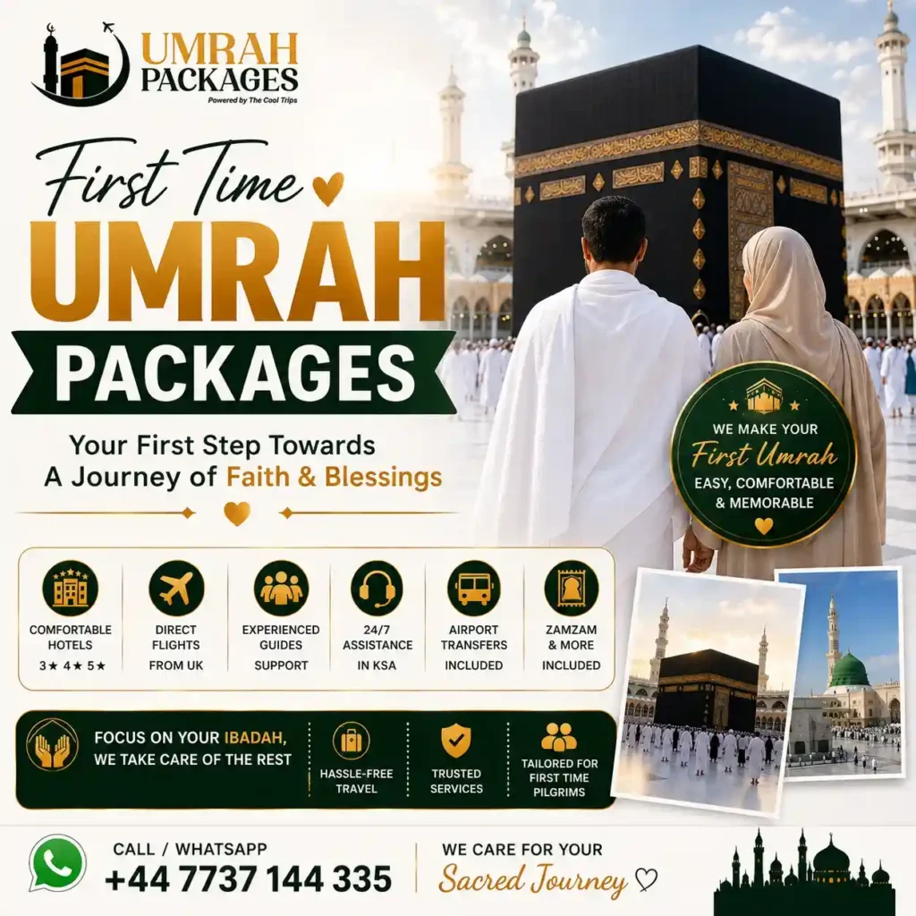 first Umrah UK guide, how to perform Umrah first time UK, beginner Umrah packages UK, first time Umrah steps UK, cheap first Umrah packages UK, how to do Umrah step by step UK, first time Umrah cost UK, Umrah rituals explained UK, what to expect first Umrah UK, 7 nights first time Umrah, 10 nights beginner Umrah, Ihram guide UK, Tawaf Sa'i guide UK, first time Umrah tips UK 2027, Nusuk app first time guide UK