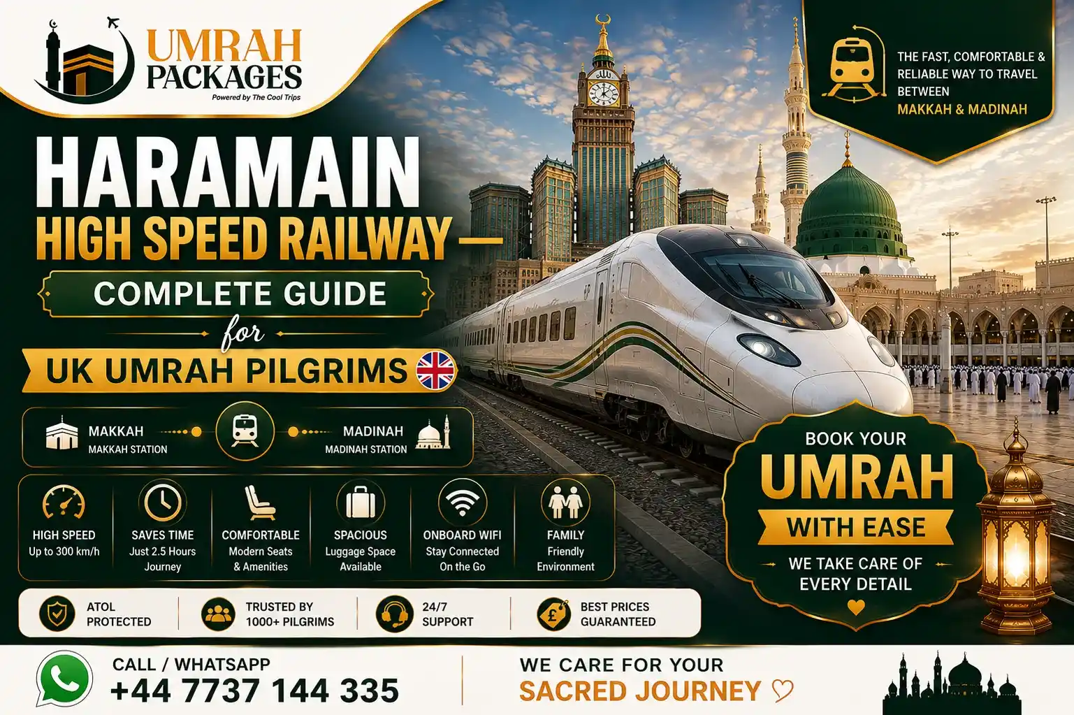 Haramain train UK Umrah 2027, Makkah to Madinah train UK pilgrim, Haramain railway ticket price GBP, how to book Haramain train, Haramain train economy vs business, Haramain train Jeddah airport to Makkah, Haramain train luggage rules, train Makkah Madinah Umrah UK, Haramain train guide for pilgrims, HHR train UK Umrah, Makkah Madinah railway UK pilgrim 2027