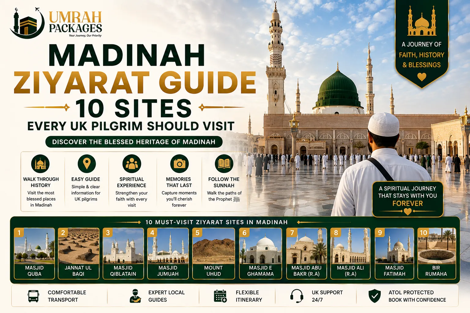 Madinah Ziyarat sites UK, places to visit Madinah UK pilgrim 2027, Masjid Quba UK pilgrim, Mount Uhud UK pilgrims, Madinah historical sites UK, Rawdah Madinah UK, Jannat al-Baqi Madinah UK, Masjid Qiblatain UK pilgrim, Madinah Ziyarat tour UK, best sites Madinah Umrah UK, Madinah visitor guide UK Muslim 2027, what to see Madinah UK