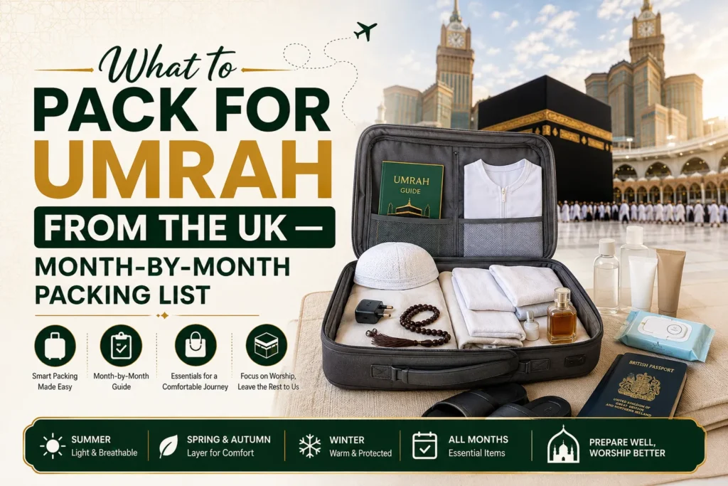 Umrah packing list UK, Umrah packing list for ladies, Umrah suitcase essentials, Umrah in summer what to wear
