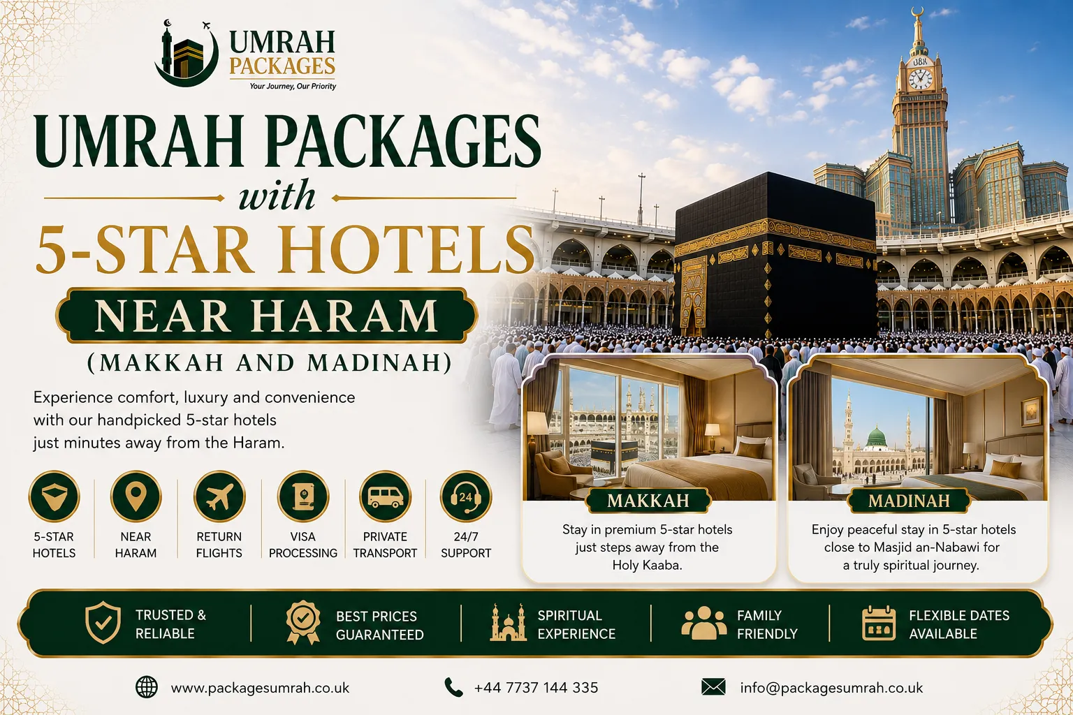 5 star Umrah packages, 5 star Umrah packages UK, Umrah packages from UK, luxury Umrah packages, Makkah Umrah hotels, Madinah Umrah hotels, Umrah packages with flights and hotel, Umrah packages with visa included, Umrah packages with Ziyarat included, Makkah hotels near Haram, Madinah hotels near Masjid an-Nabawi, hotels near Haram Makkah, hotels near Masjid an-Nabawi, Haram facing hotels, Kaaba view hotels, Umrah hotel distance, Makkah hotel distance from Haram, Madinah hotel distance from Masjid an-Nabawi, 4 star Umrah packages, 3 star Umrah packages, split tier Umrah packages, Makkah and Madinah Umrah packages, Umrah packages 7 nights, Umrah packages 10 nights, Umrah packages 14 nights, Umrah packages 21 days, Ramadan Umrah packages, Umrah packages with £99 deposit, Umrah payment plans, Umrah packages Manchester, Umrah packages UK 2026, Umrah packages UK 2027, Rawdah Umrah packages, Nusuk Rawdah permit, Masjid an-Nabawi gates, Makkah Haram gates, Umrah hotel booking, Umrah travel packages UK